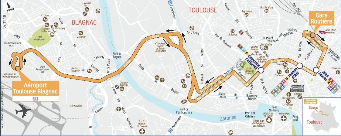 peta rute antar-jemput bandara Toulouse 