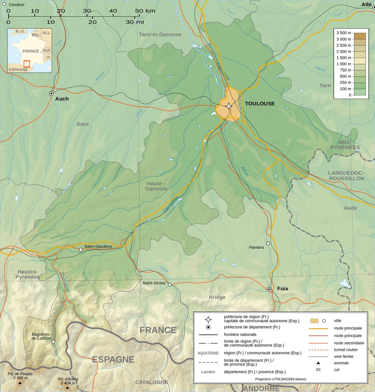 peta topografi dari Toulouse